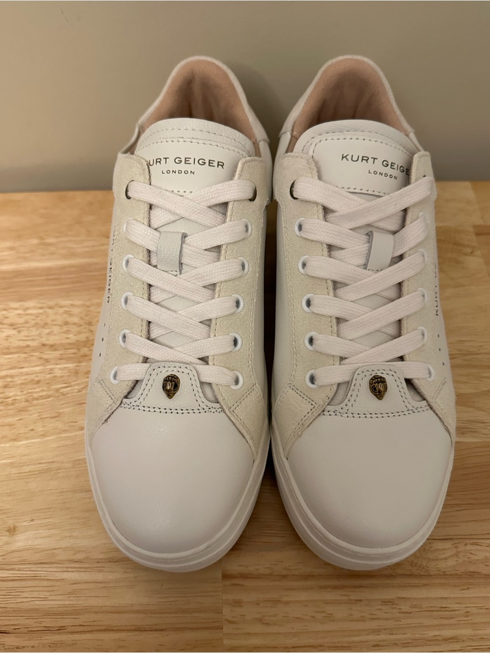 Kurt Geiger Cream and White Leather & Suede Low-Top Sneakers